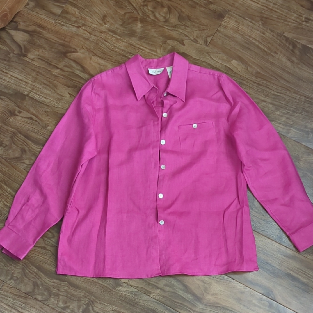 100% Linen Pink Button-Up Shirt